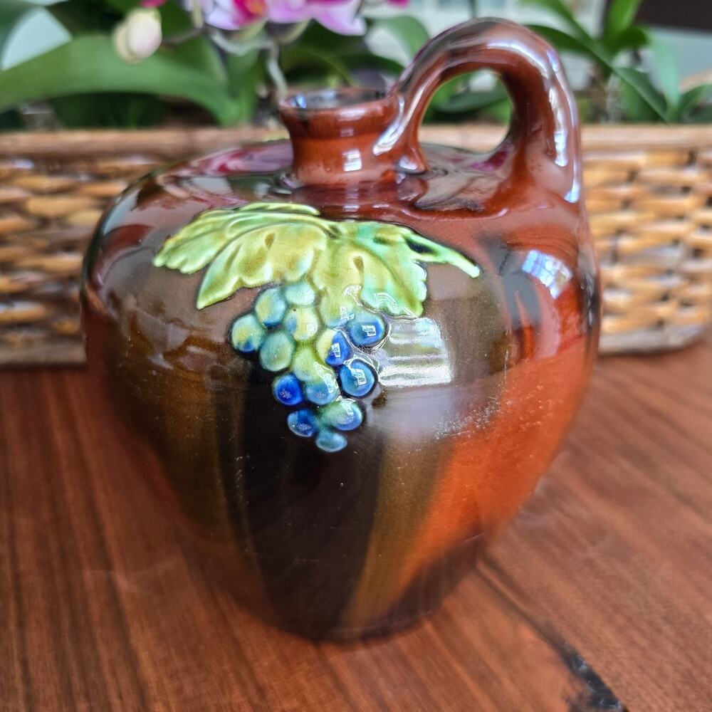 Antique Peters and Reed Art Pottery Jug Vase Brown Grape Relief USA Heritage